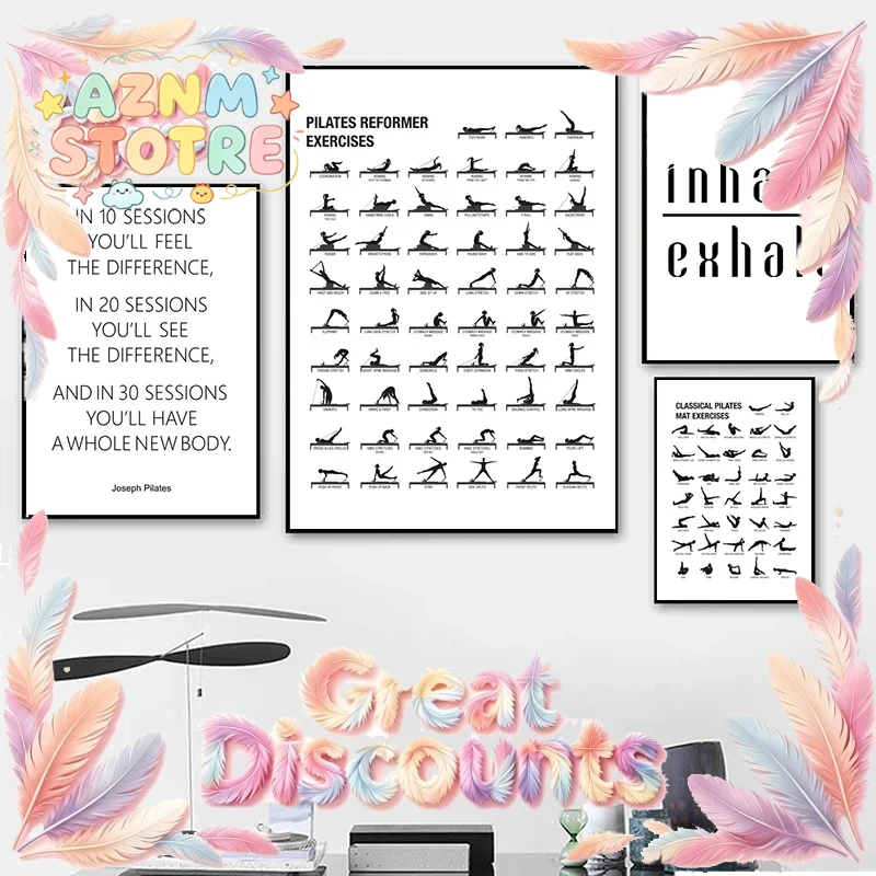 Yoga Fitness Room - Poster con Grafico di Esercizi Pilates,