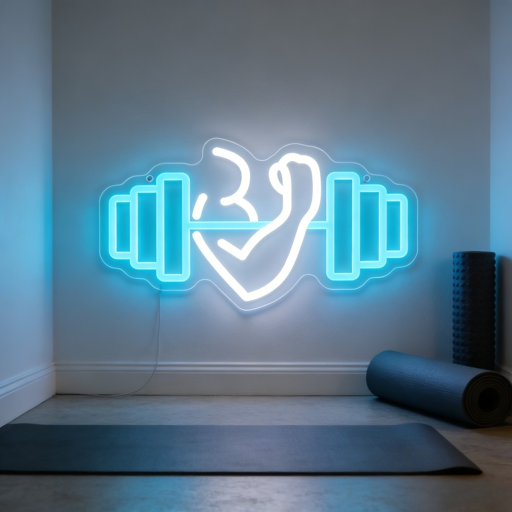 Yoga Fitness Room - Insegna al Neon LED Bicep Dumbbell,